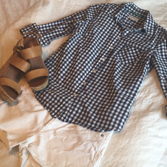 Navy gingham button up - Picture 2 of 4